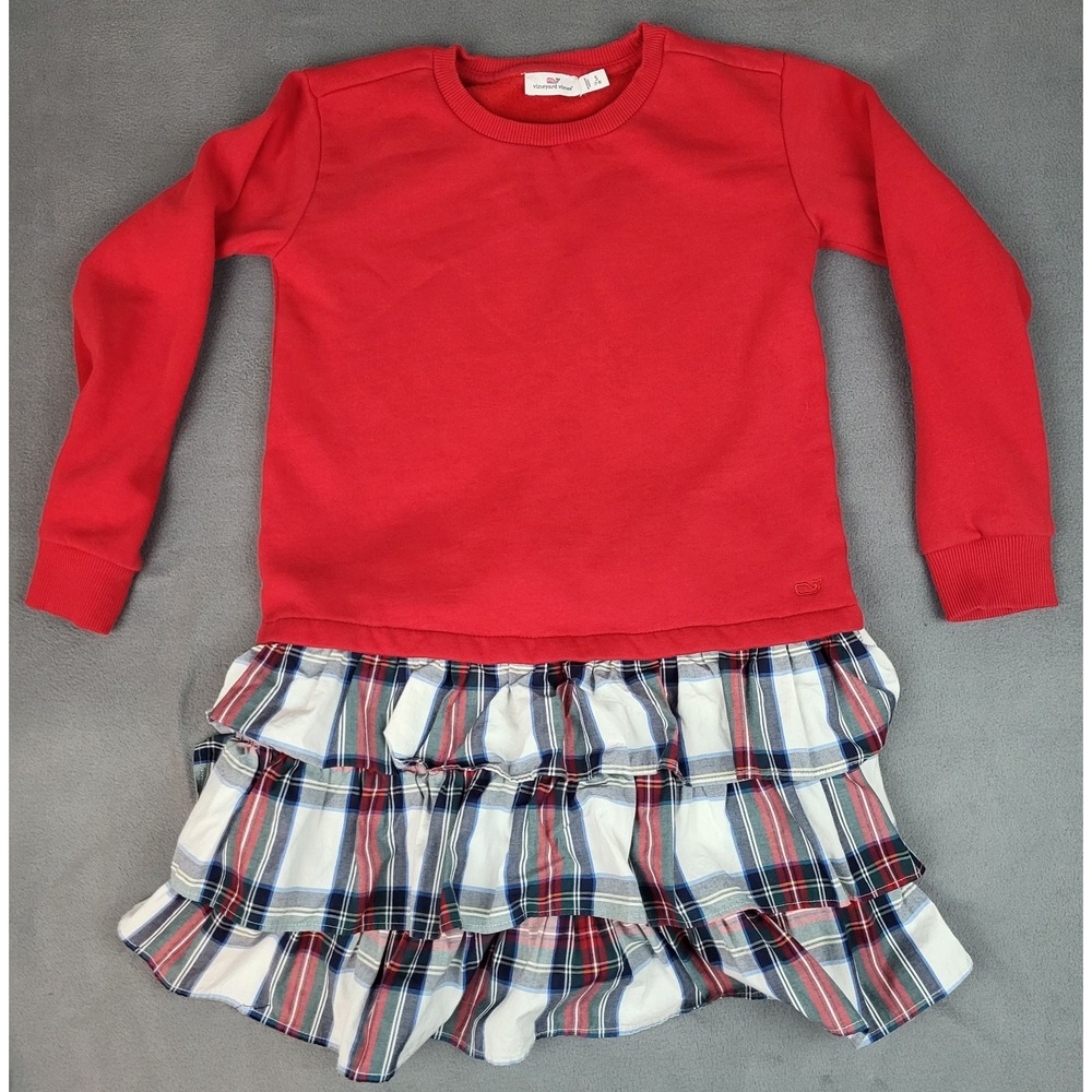 Vineyard Vines Dress Girls Small Red Lightweight Sweater Layered Whimsical